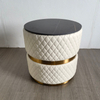 Italian Light Luxury Round Tea Table Stainless Steel Leather Marble Tempering Glass Coffee Table for Villa Living Room Hotel