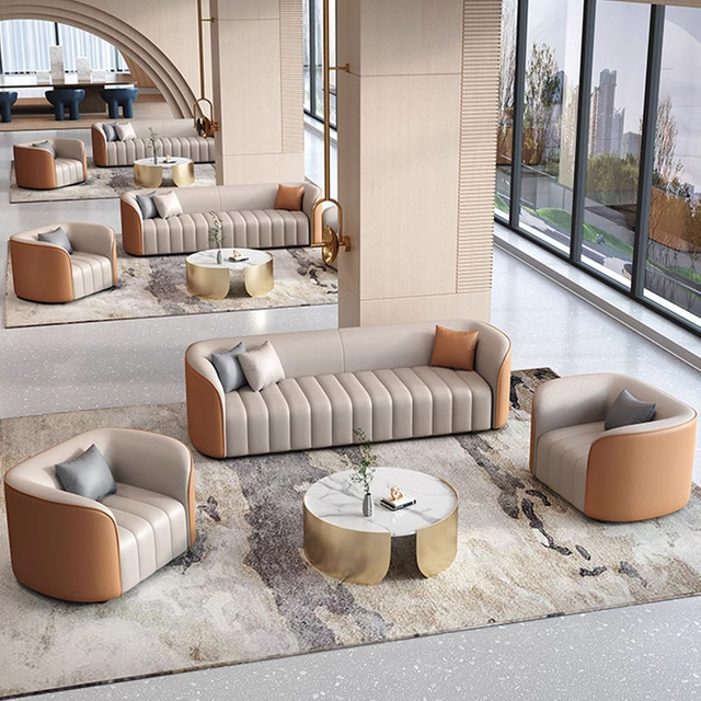 Luxury Italian Leather Sofa Set Living Room Furniture Relax Modern Hotel Commercial Space Straight Couch 3-seater Sofa