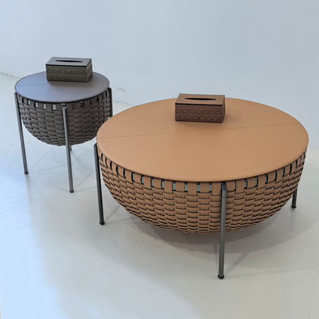 Nordic Modern Italian Simple Palm Rattan Metal Leather Home Hotel Villa Apartment Living Room Coffee Table Set