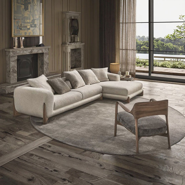 Modern Three Seat Fabrics Sofa Hotel Living Room Sofa Set Furniture L Shape Velvet Sectional Corner Sofa