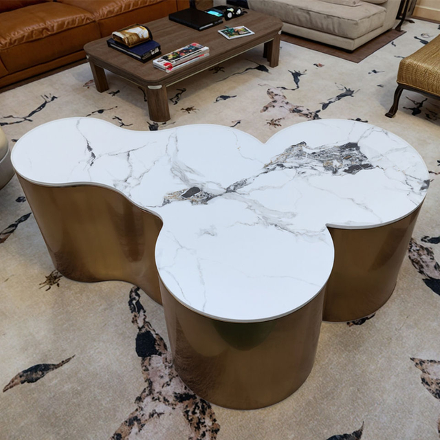 Luxury Gold Stainless Steel Marble Coffee Table Villa Furniture Living Room Hotel Bar Irregular Creative Tea Table