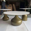Living Room Traditional Vintage Furniture Design Ceramic Top Gold Metal Base Round Coffee Side Tables
