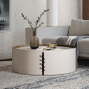 Modern Round Coffee Table Set with Simple Birch Horse Saddle Leather Tea Table for Living Rooms Hotels Apartments