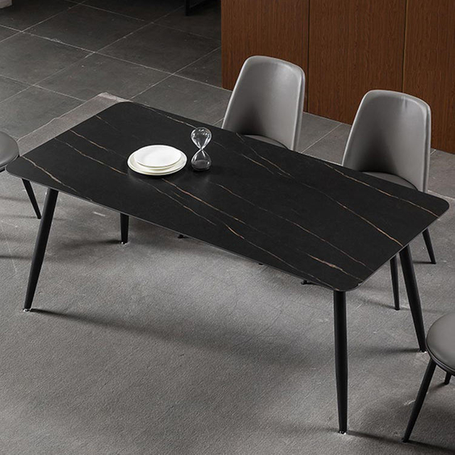 Modern Simple Rectangular Dining Room Table Metal Leg Marble Table Assembly Table
