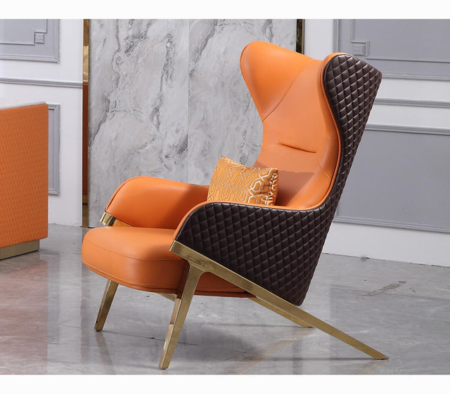 Modern Luxury Living Room Lounger Leather Stainless Steel Single Sofa Chair Leisure Chair Recliner High Back Accent Chairs