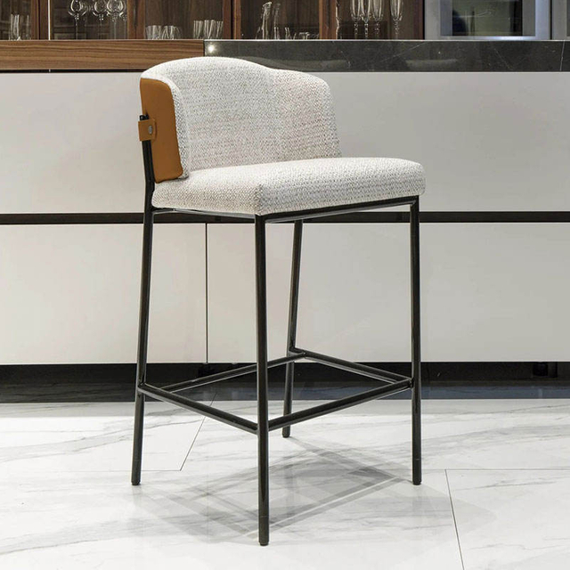 Modern Luxury Design Leather Back and Linen Fabric Cushion High Dining Chair Hotel Restaurant bar Chairs
