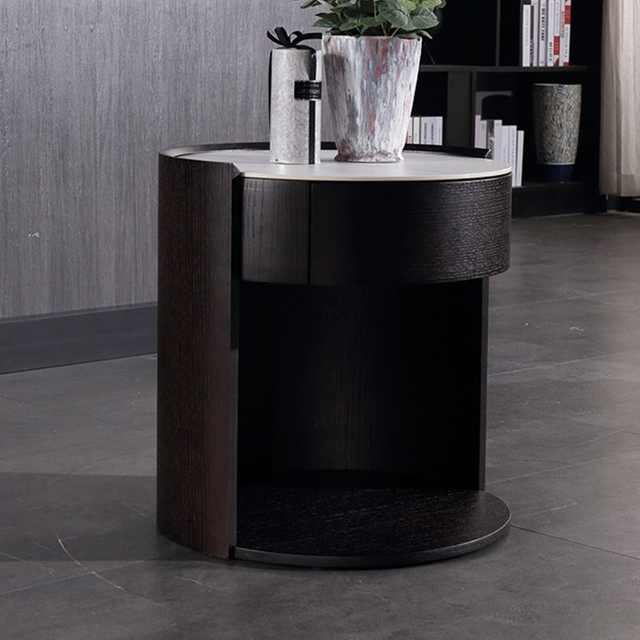 Modern Minimalist Bedroom Furniture Rock Slab Countertop Solid Wood Nightstands Bedside Table