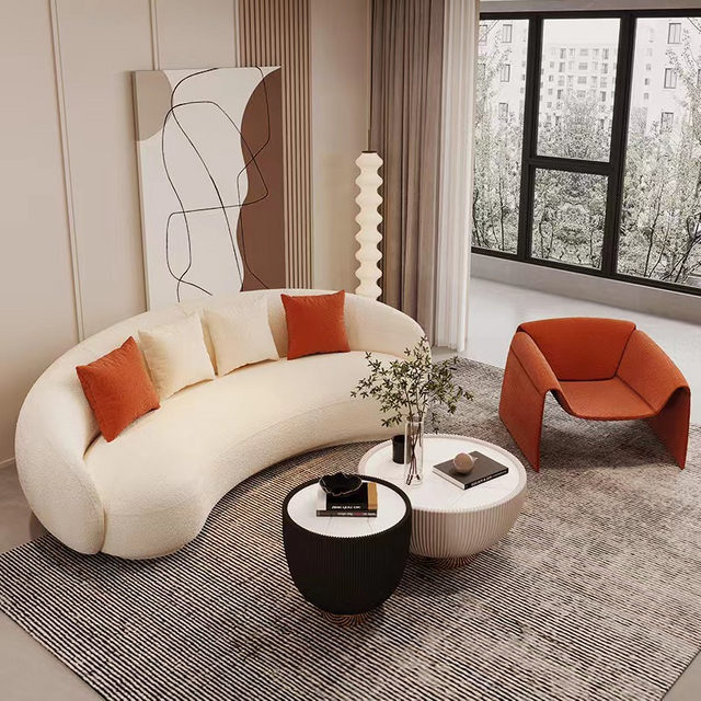 Modern Furniture Comfort White Half Moon Round Couch Living Room Lounge Couches 3 Seater Velvet Fabric Curved Sofa for Home