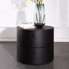 Modern Style Luxury Round Dark Walnut Nightstand With Drawer Hotel Bedroom Wood Frame Marble Top Bedside Table Furniture