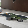 Modern Stainless Steel Coffee Table Chinese Natural Panda White Marble Drop-Shaped Creativity Design Office Home Central Table