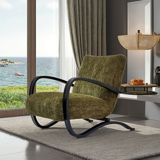 Silla de ocio de dise&ntilde;o creativo moderno, reposabrazos de tela de terciopelo de madera maciza utilizado para Villa, sala de estar, apartamentos de Hotel de lujo