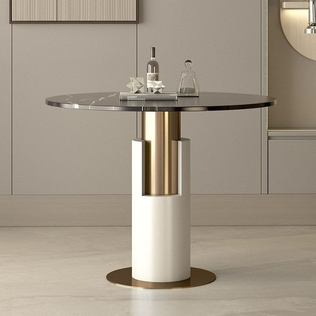 Modern Light Luxury Restaurant Table Stainless Steel Marble Dining Room Round Table