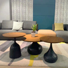 Nordic Round Coffee Table Set Hotel Apartment Metal Frame Oak Wooden Top Tea Table
