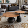 Nordic Round Coffee Table Set Hotel Apartment Metal Frame Oak Wooden Top Tea Table