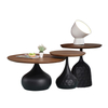 Nordic Round Coffee Table Set Hotel Apartment Metal Frame Oak Wooden Top Tea Table