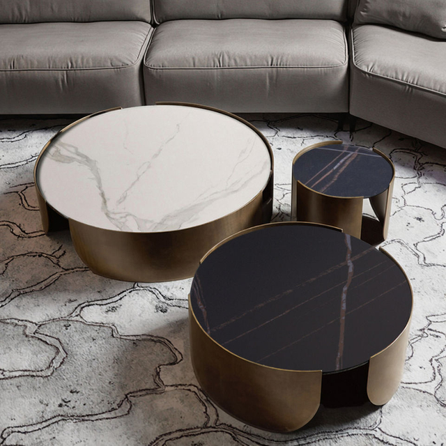 Modern Special Design Living Room Table Sets Round Marble Coffee Luxury Gold