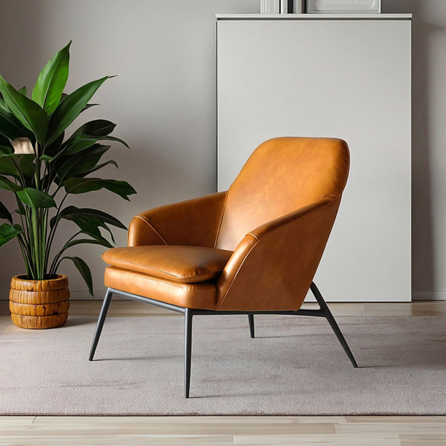 Modern Simple Armchair PU Leather Iron Frame for Living Room Nordic Style Leisure Chair