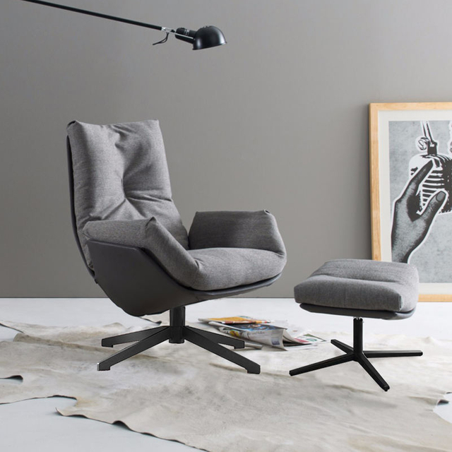 Modern Style Home Hotel Office Furniture China Factory PU Leather Grey Color Fabric Rotatable High Backrest Lounge ArmChair