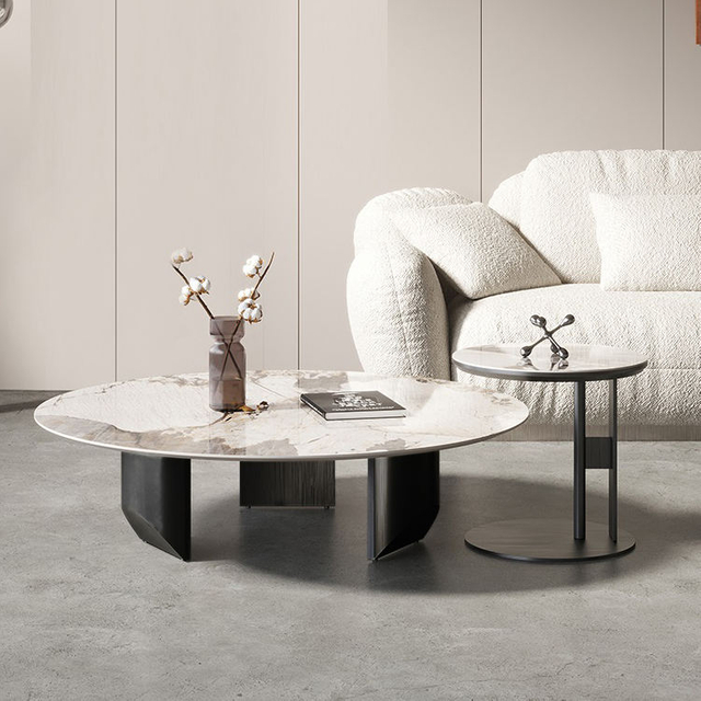 Luxury Design Coffee Table Set Modern Living Room Furniture Circular Marble Stainless Steel Side Tea Table