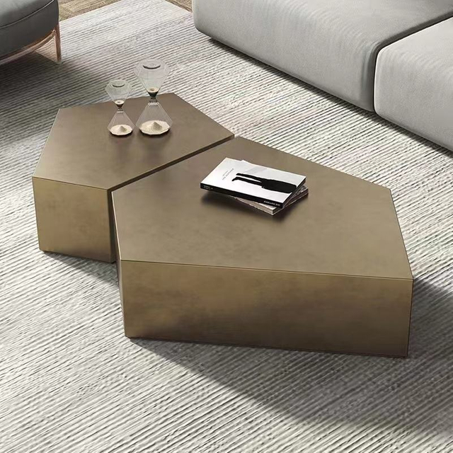 Modern Luxury Home Furniture Villa Living Room Hotel Lobby Geometric Gold Stainless Steel Coffee Table Set