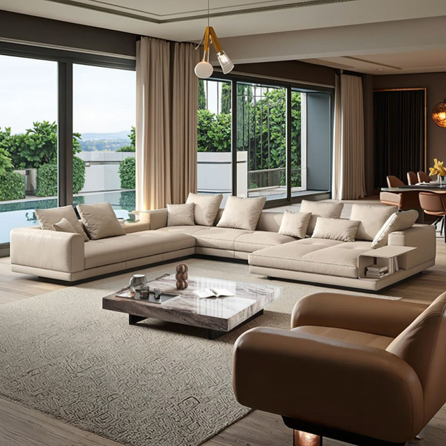 Italian Luxury Design Synthetic Leather Sofa Set Villa Living Room Furniture High-quality Modular U-shaped Couch Settee