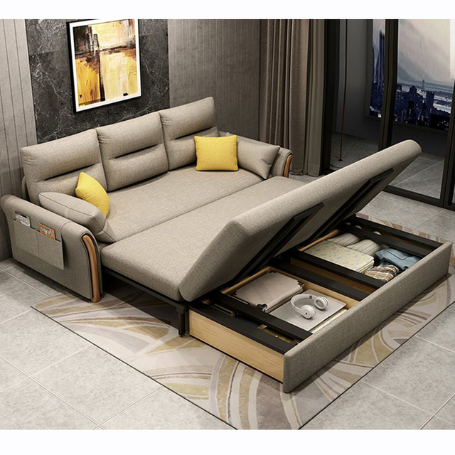 Modern Multifunctional Foldable Design Couch Good Quality Storage Wood Frame Bed Sofa Furniture for Living Room