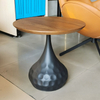 Modern Classical Black Iron Art Solid Wood Round Coffee Table Luxury Simple Rock Beam Living Room Side Table