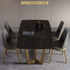 Italian Rectangular Marble Dining Table Stainless Steel Gold Leg Dining Set of 6 Chairs