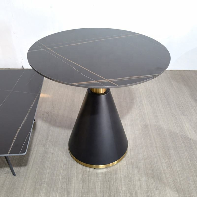 Modern Round Black Metal Leg Marble Top Coffee Table Cafe Restaurant Business Negotiation Dining Table