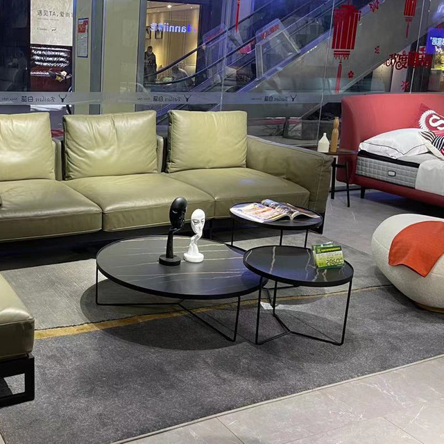 Round Marble Coffee Table for Small Spaces Living Room Modern Metal Side Tables With Steel Legs