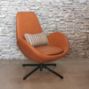 Modern Hotel Living Room Tan Leather Lounge Chair Comfortable Roundback Relining Swivel Leisure Egg Chair