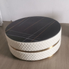 Italian Light Luxury Round Tea Table Stainless Steel Leather Marble Tempering Glass Coffee Table for Villa Living Room Hotel