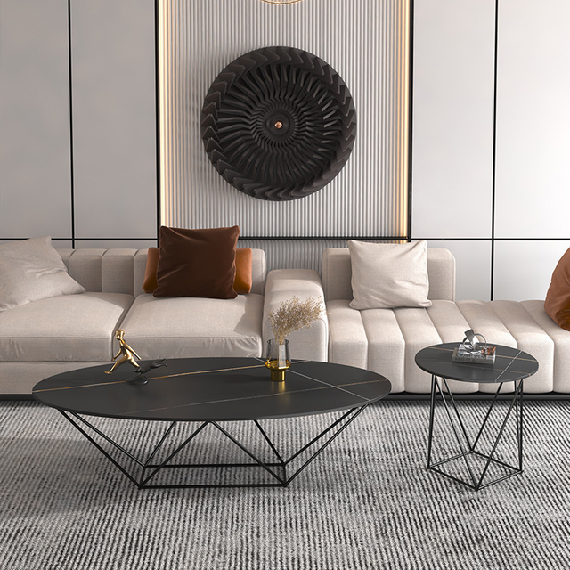 Modern Luxury Living Room Furniture Set Ceramic Top Gold Stainless Steel Round Coffee Table Home Decor Metal Accessories