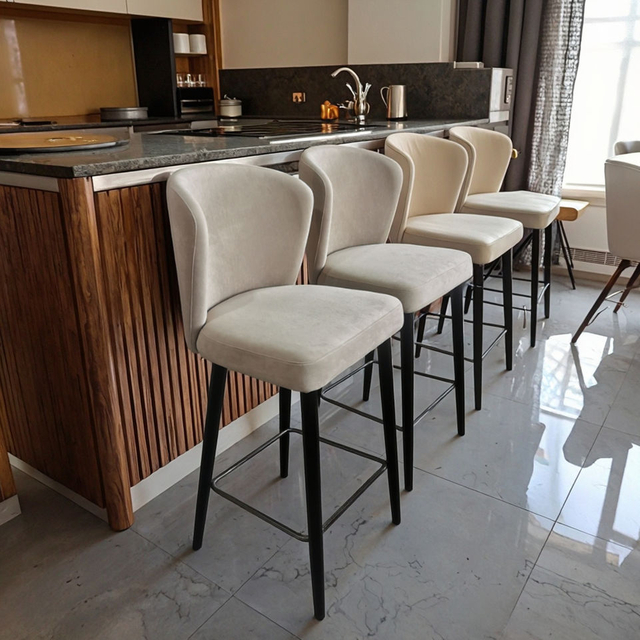 Modern Design Home Furniture High Stool Solid Wood Leg Velvet Fabric Hotel Coffee Shop bar Chair