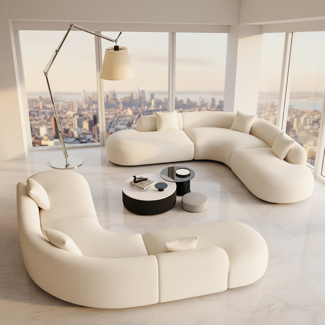 Modern Luxury Sofa Set Velvet Fabric Furniture Curved Couch for Villa House & Warehouse Use for Living Room & Hotel Space
