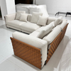 Modern Luxury Design Aluminum Saddle Leather Modern Fabric Upholstered Italian Couch Hotel Villa Living Room Sofa Set
