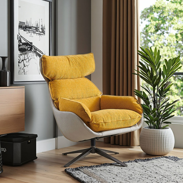 C&oacute;modo sill&oacute;n de estilo moderno para sala de estar con respaldo alto y sill&oacute;n giratorio de tela de terciopelo para ocio