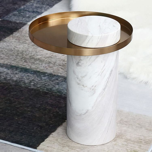 Modern Living Room Round Coffee Table Stainless Steel Marble Side Table