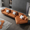 Italian Style Sofa Set Living Room Hotel Lobby Combination Sofa Stainless Steel Leg Orange Leather Sofa Can Be Customized