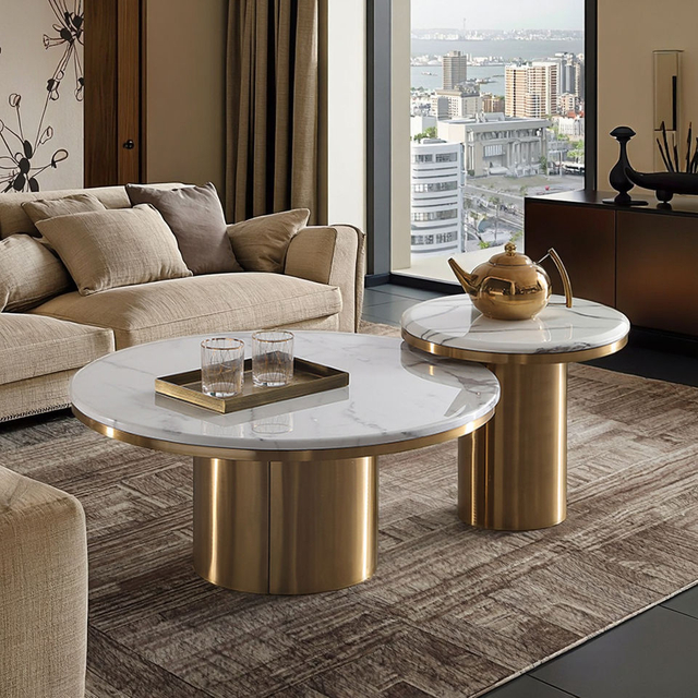 White Marble Table Gold Metal Table Sofa Side Table Coffee Desk Bedroom Night Stand Modern Furniture