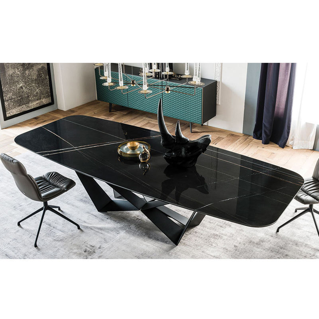 Modern Rectangular Marble Top and Metal Leg Dining Table Set Dining Room Furniture Chinese Factory