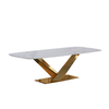 Modern Rectangular Dining Room Table Marble Top Gold Stainless Steel Dining Set of 6 Chairs