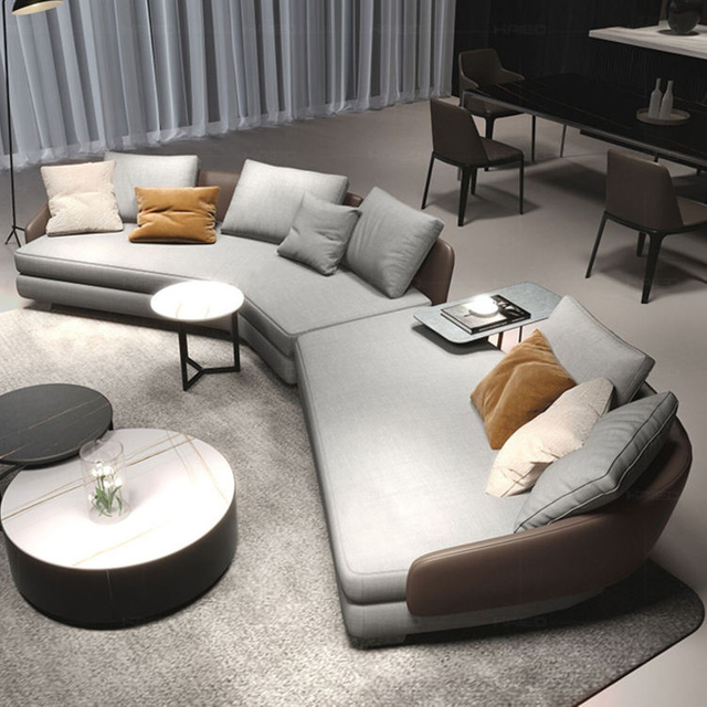 High-end Factory Price Fabric Sofa Set with Leather Arm Luxury Modern Sectional Sofa for Living Room