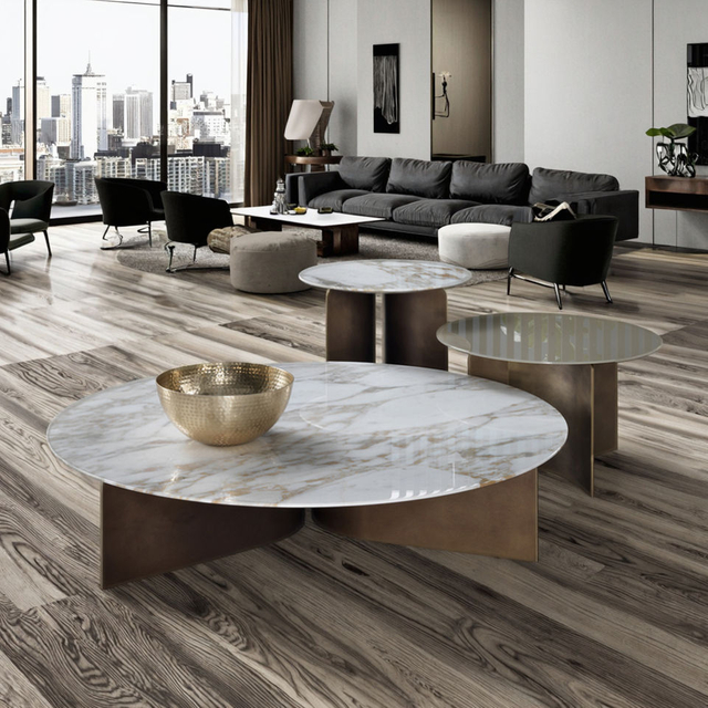 Modern Luxury Coffee Table Round Circular Combination Living Room Furniture Stainless Steel Concrete Marble Corner Table