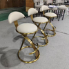 Luxury Creative Design Bar Chair Hotel High End Restaurant Gold Stainless Steel Genuine Leather High Foot Chair