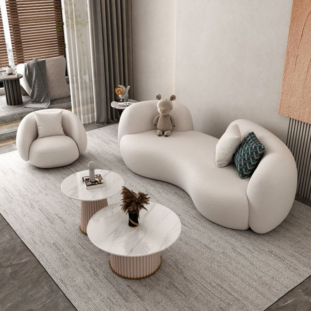 Nordic Modern Hotel Apartment Living Room Clothing Store Beauty Salon Lamb Velvet Creative Cloth Art Minimalist Sofa 3seats