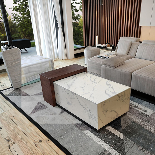 Modern Nordic Design Coffee Table Living Room Furniture Marble Rock Slab Tea Table for Decorative Plinth