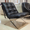 Modern Creative Design Armchairs Stainless Steel Genuine Leather Villa Living Room Furniture Leisure Lounge Accent Chair