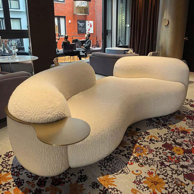 Modern Living Room Curved Sofa Lamb Velvet Fabric Couch Clothing Store Internet Celebrity Reception Pea Wabi Sabi Modular Couch