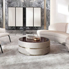 Italian Light Luxury Round Tea Table Stainless Steel Leather Marble Tempering Glass Coffee Table for Villa Living Room Hotel